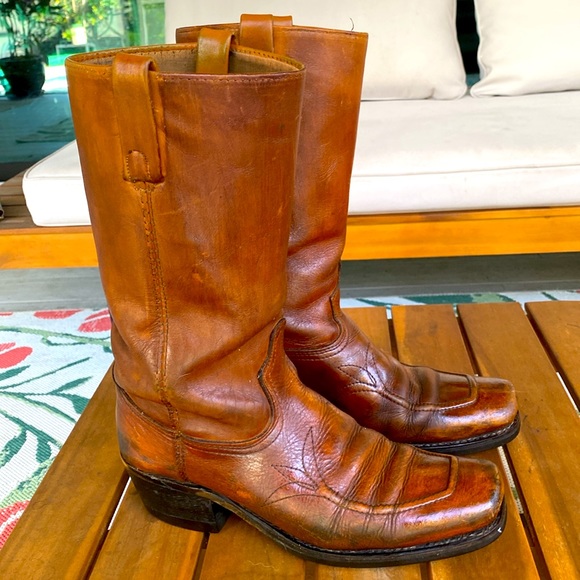 Vintage Cats Paw Leather Square Toe Cowboy Boots - Picture 5 of 11